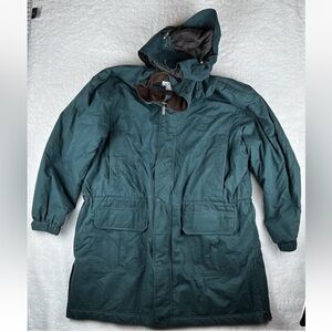 Vintage LL Bean XXL Green Full Zip Jacket Hood Angora Lambswool Line Nylon Shell